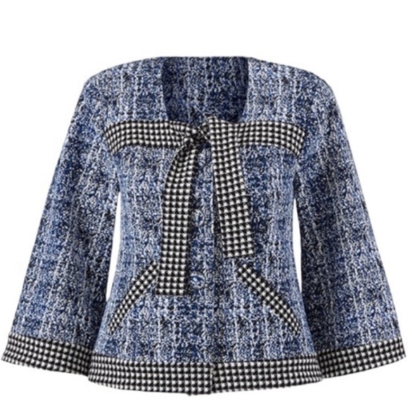 CAbi Jackets & Blazers - CAbi Reina 21 Club Jacket in Blue Matrix Tweed Houndstooth Cropped Blazer Large